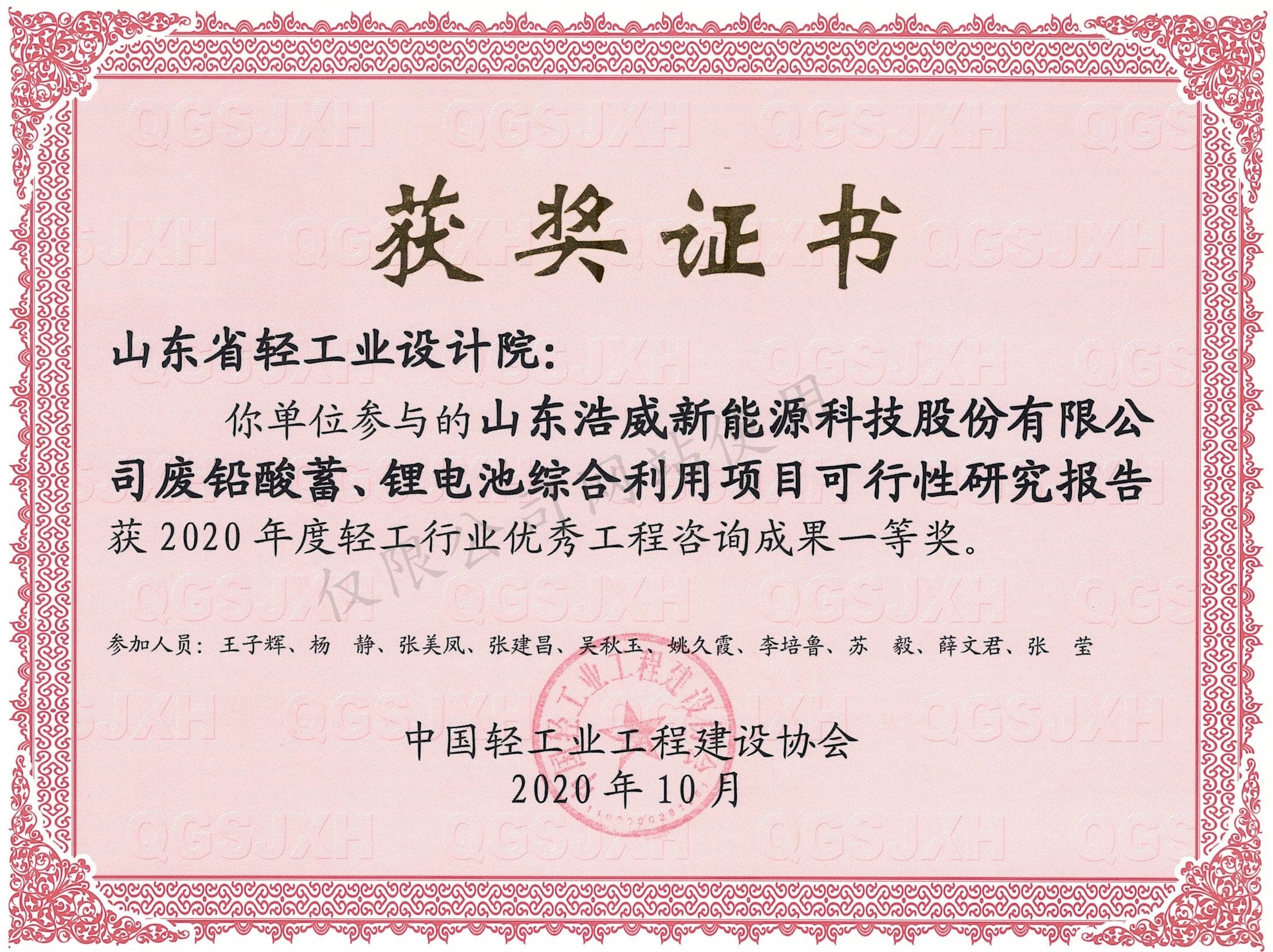 2020山東浩威輕工行業(yè)咨詢(xún)一等獎(jiǎng)